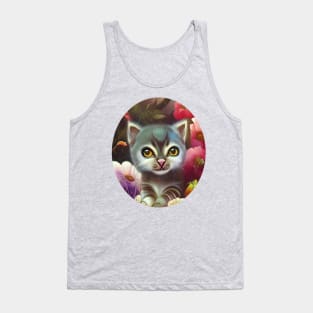 Kitty dreamy adorable Portrait in Magic Floral Garden Tank Top